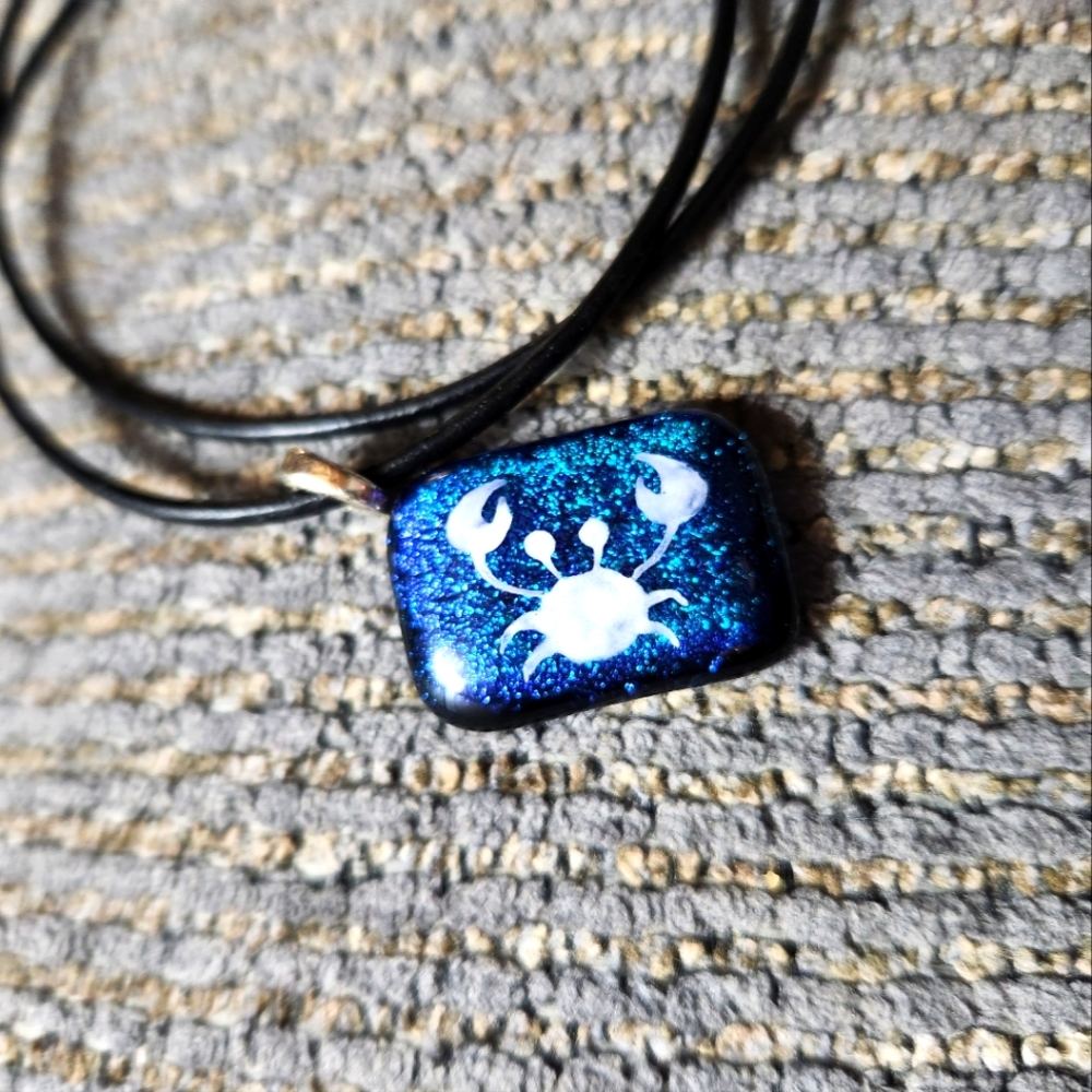 Handpainted Artisan Crab Necklace Pendant Charm Coastal Beach
